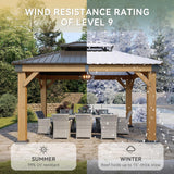 10' x 12' Outdoor Wood Gazebo, Hardtop Gazebo Permanent Wooden Pavilion with Galvanized Steel Double Roof
