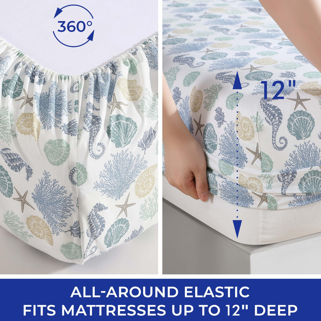 Coastal Print 3 Piece Twin Microfiber Sheet Set, Briella