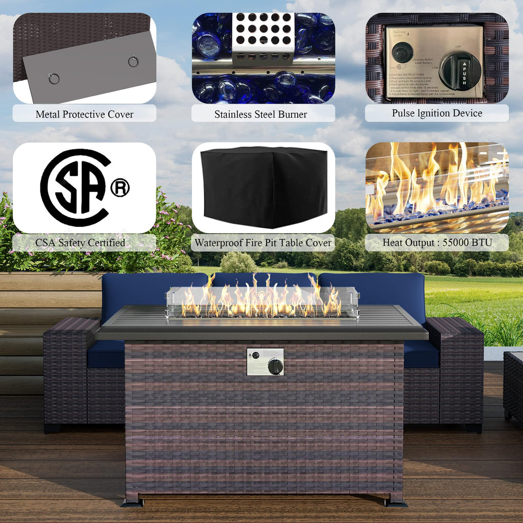 13 PCS Outdoor Patio Furniture Set, Outdoor Sectional Furniture with 43" 55000 BTU Gas Propane Fire Pit Table, All