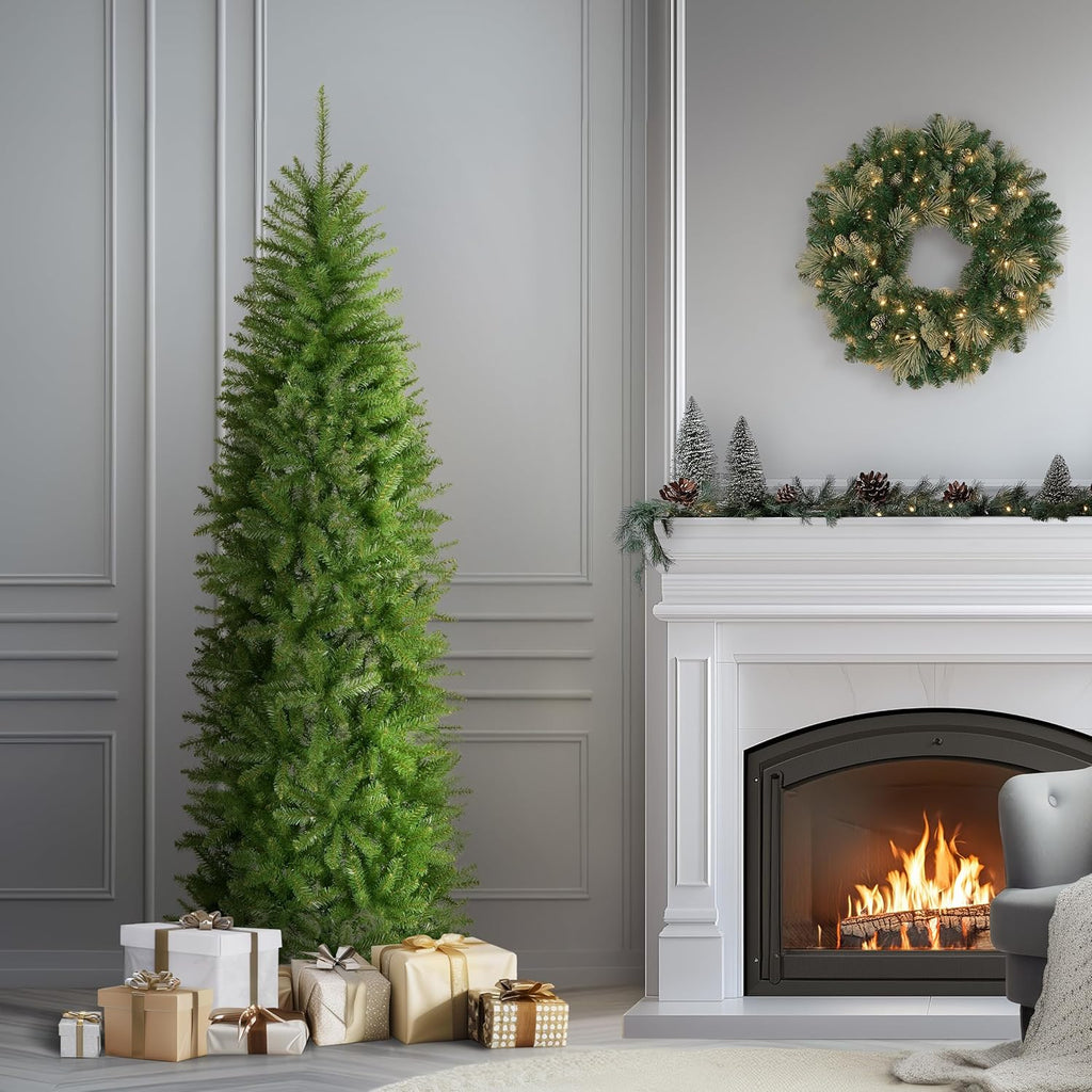 Tree Company 7ft Unlit Kingswood Fir Slim Christmas Tree | 892 Tips, Includes Stand, Artificial, Green