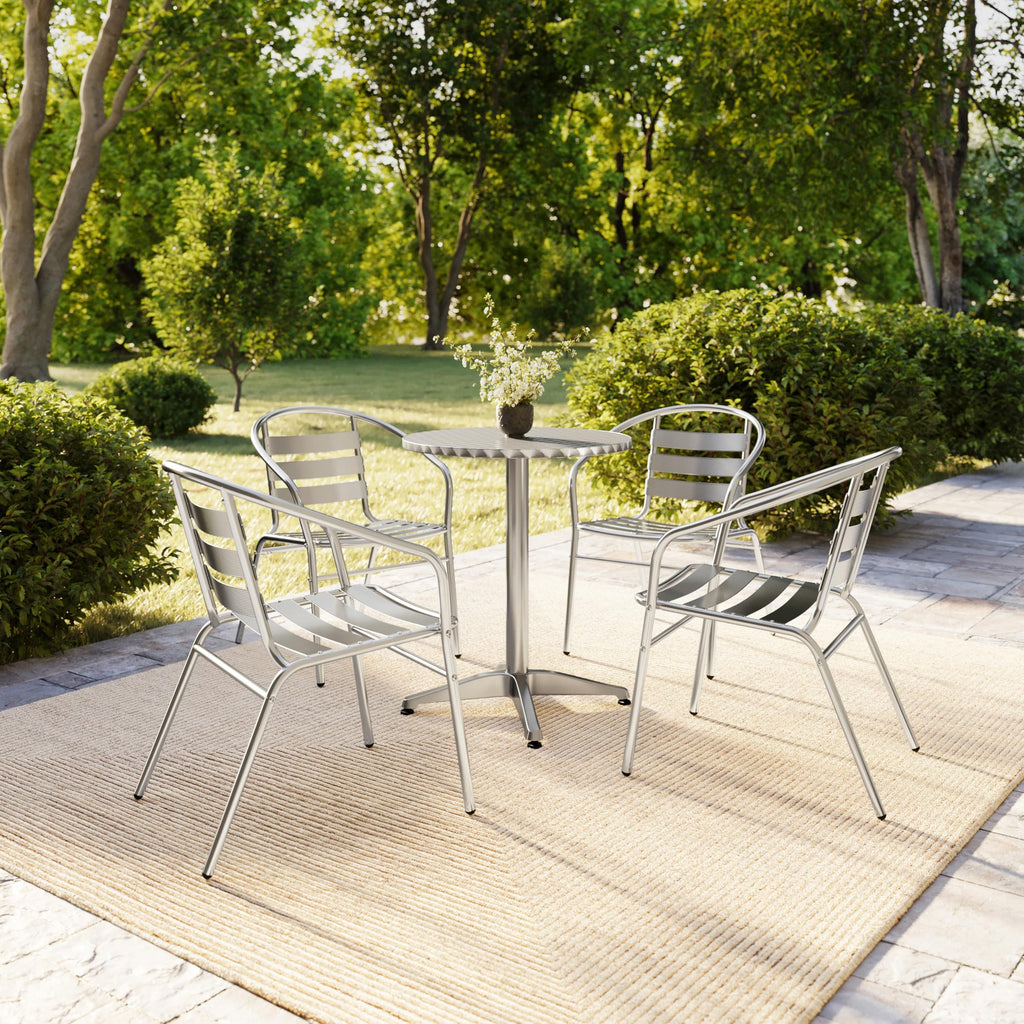 Lila 4 Pack Commercial Aluminum Indoor-Outdoor Restaurant Stack Chair with Triple Slat Back and Arms