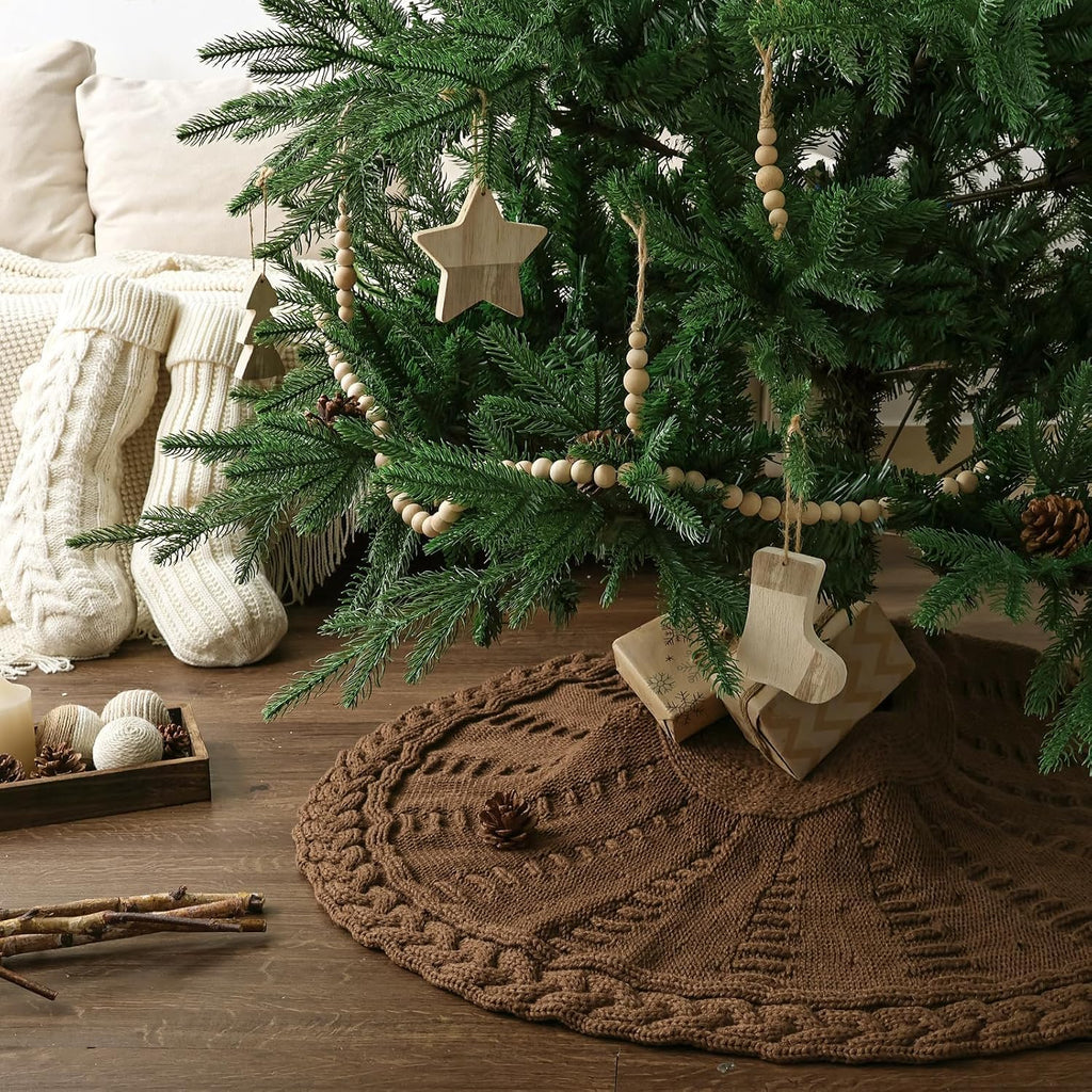 Knit Christmas Tree Skirts, Neutral Tree Skirt, Cozy Christmas Decorations