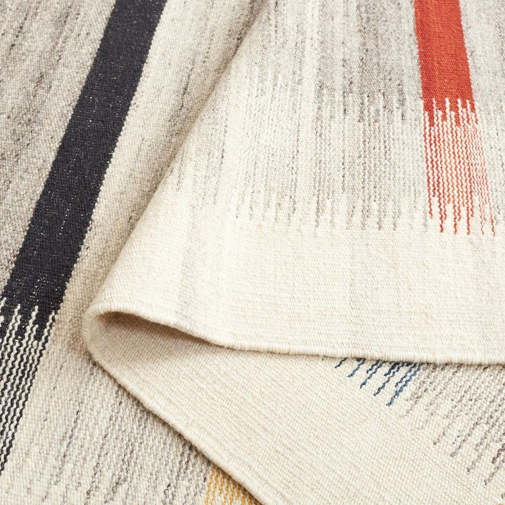 Kilim Collection Area Rug, Ivory & Grey, Handmade Flatweave Wool, Boho Southwestern Design, Ideal