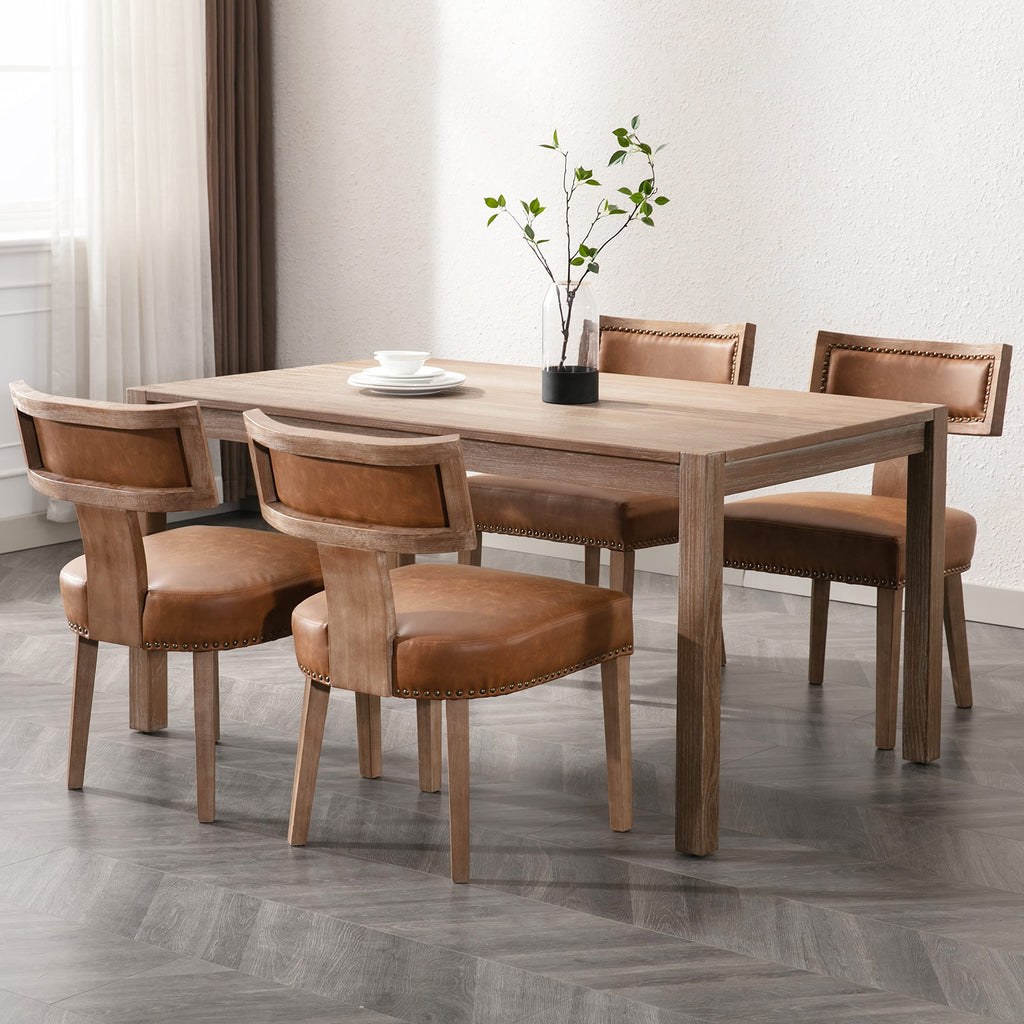 Mid Century Modern Dining Chairs Set of 6, Farmhouse Dining Chairs with Nailhead Trim, Faux Leather Upholstered