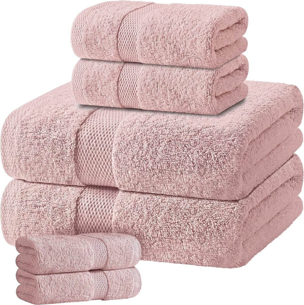 Pink Bath Towel Set of 6-100% Cotton Highly Absorbent Towels , 2 Luxury Bath Towels 650GSM, 2 Hand Towels, 2