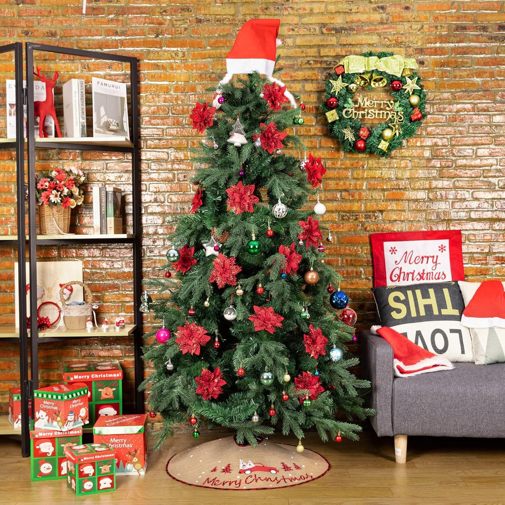Christmas Tree Skirt, 30 Inch Rustic Burlap Tree Skirt with Red Truck and Letter Printed Christmas Tree Mat for Xmas