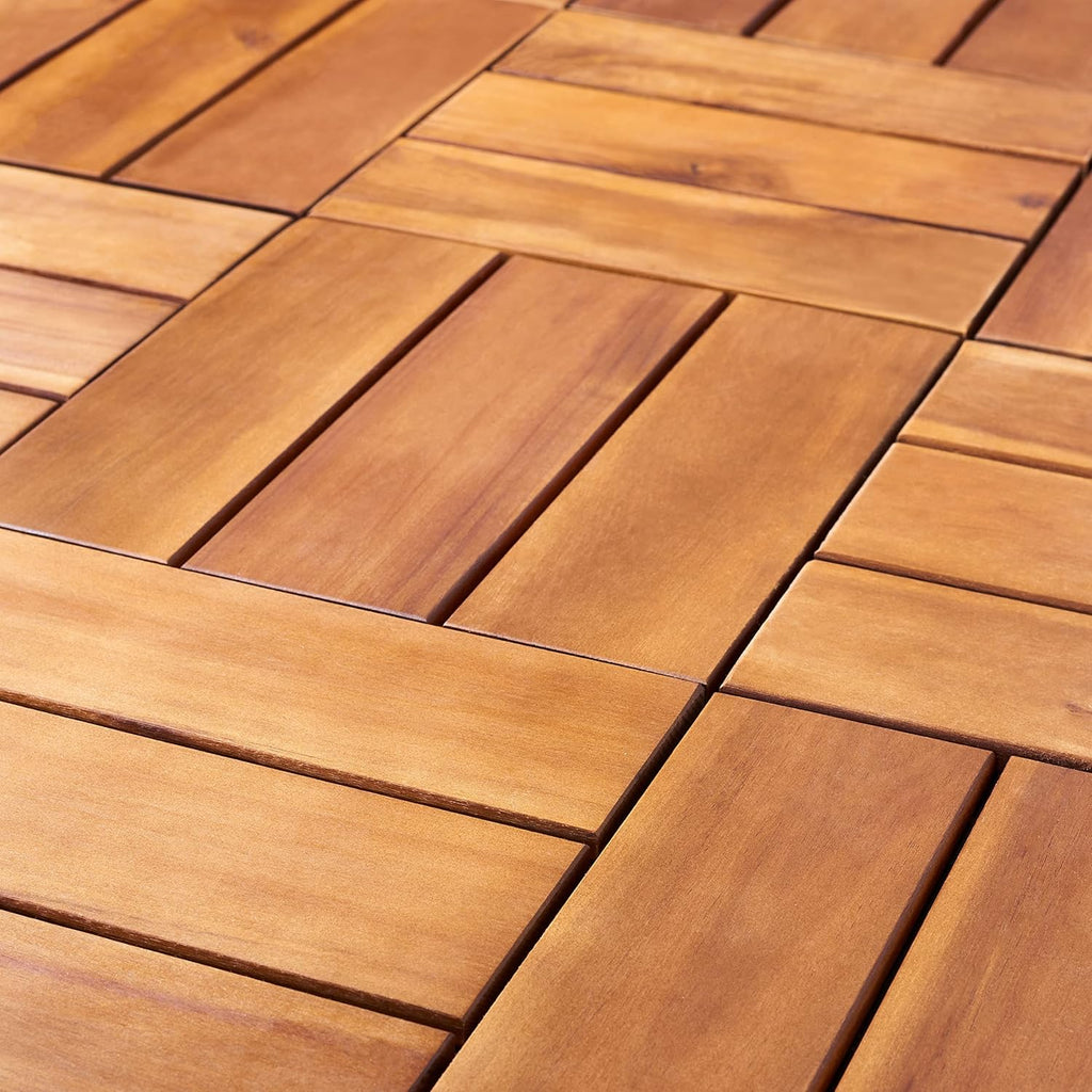 Outdoor Collection Manila Natural Acacia Wood 3-Slat Interlocking Floor Tile Patio Deck 12 x 12-inch (Set of 10)