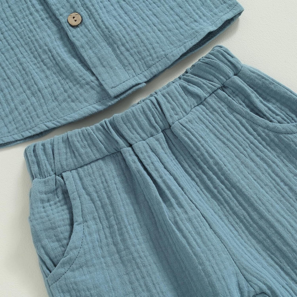 Toddler Boy Linen Outfit Baby Boy Fall Winter Clothes Set Button-Down Shirt Tops Cotton Linen Pants 2PCS