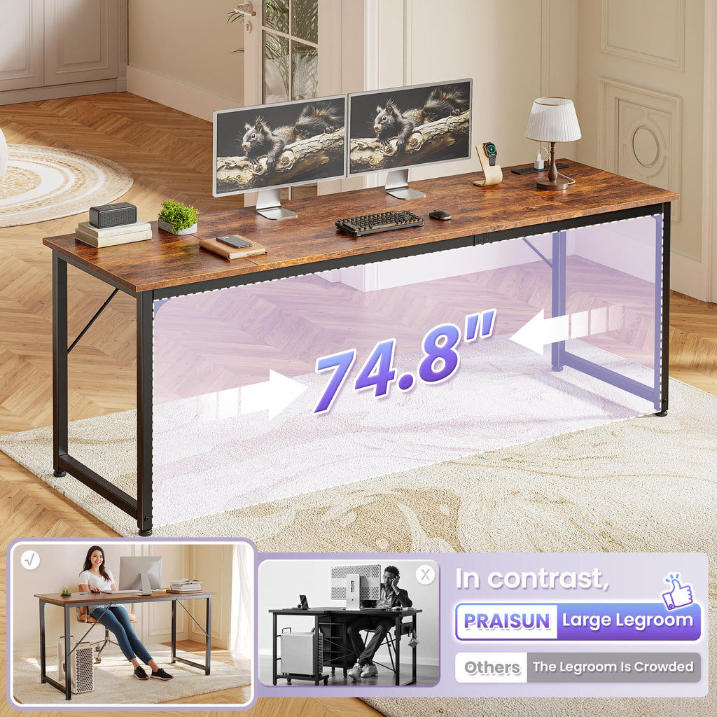 80 X 24 Inch Computer Desk, Power Outlets, USB-C, Rustic Brown