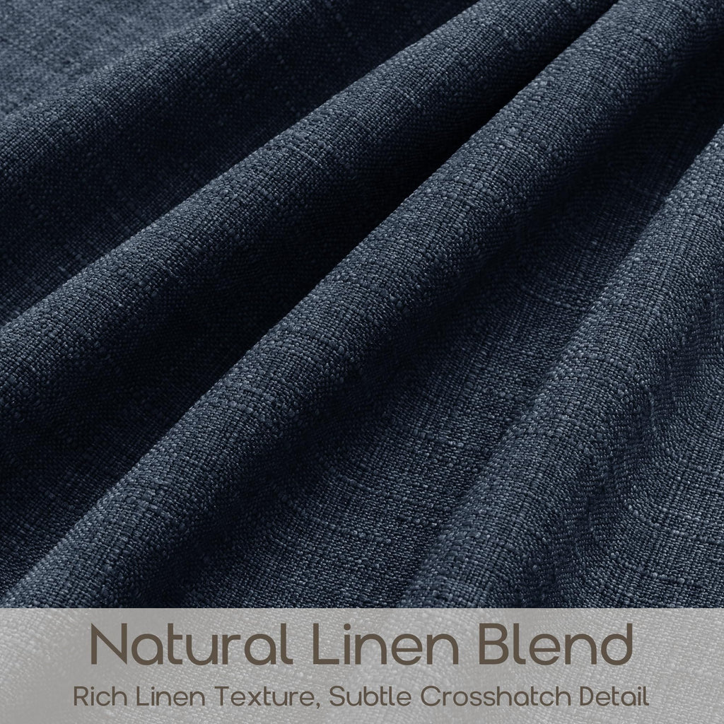 120 Inch Dark Blue Pinch Pleat Linen Blend Light Filtering Curtains 2 Panel