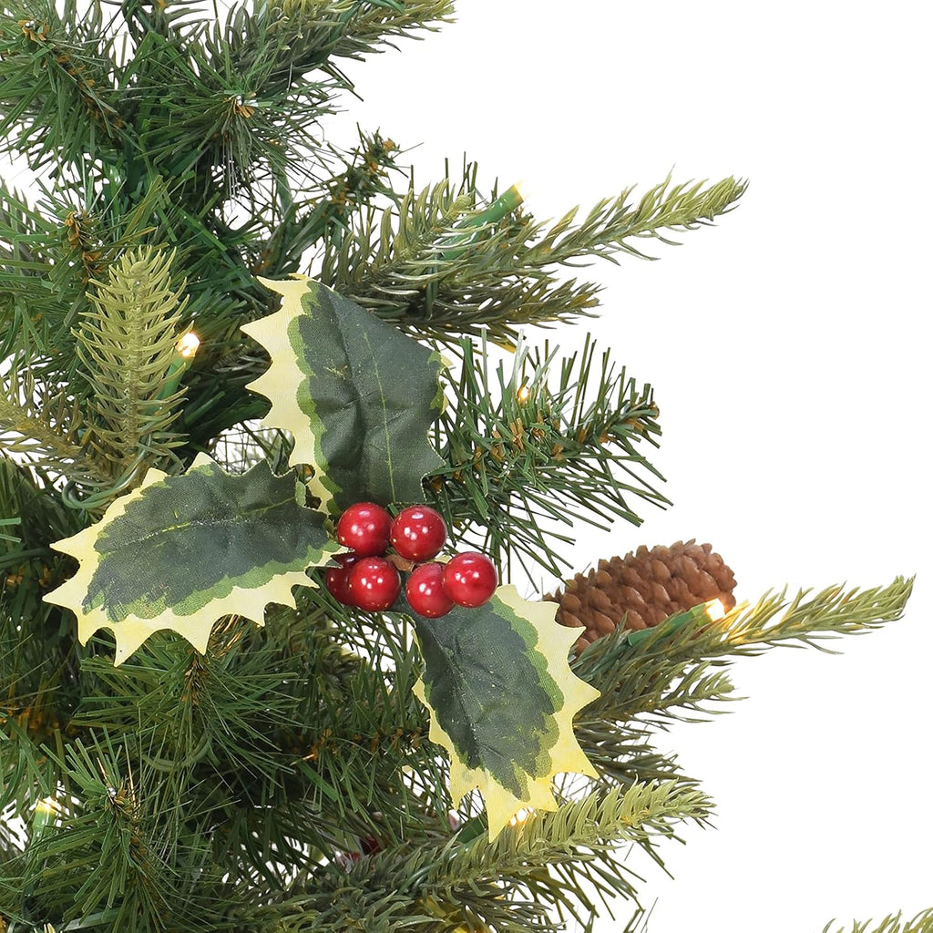 International Pre-Lit 2' Table Top Artificial Christmas Tree with Pine Cones in Tan Sac, Green
