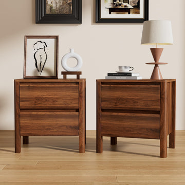 Nightstands Set of 2, 2 Drawer Nightstand with Wood Legs, Mid-Century Modern Bedside Table with Storage, Wooden End