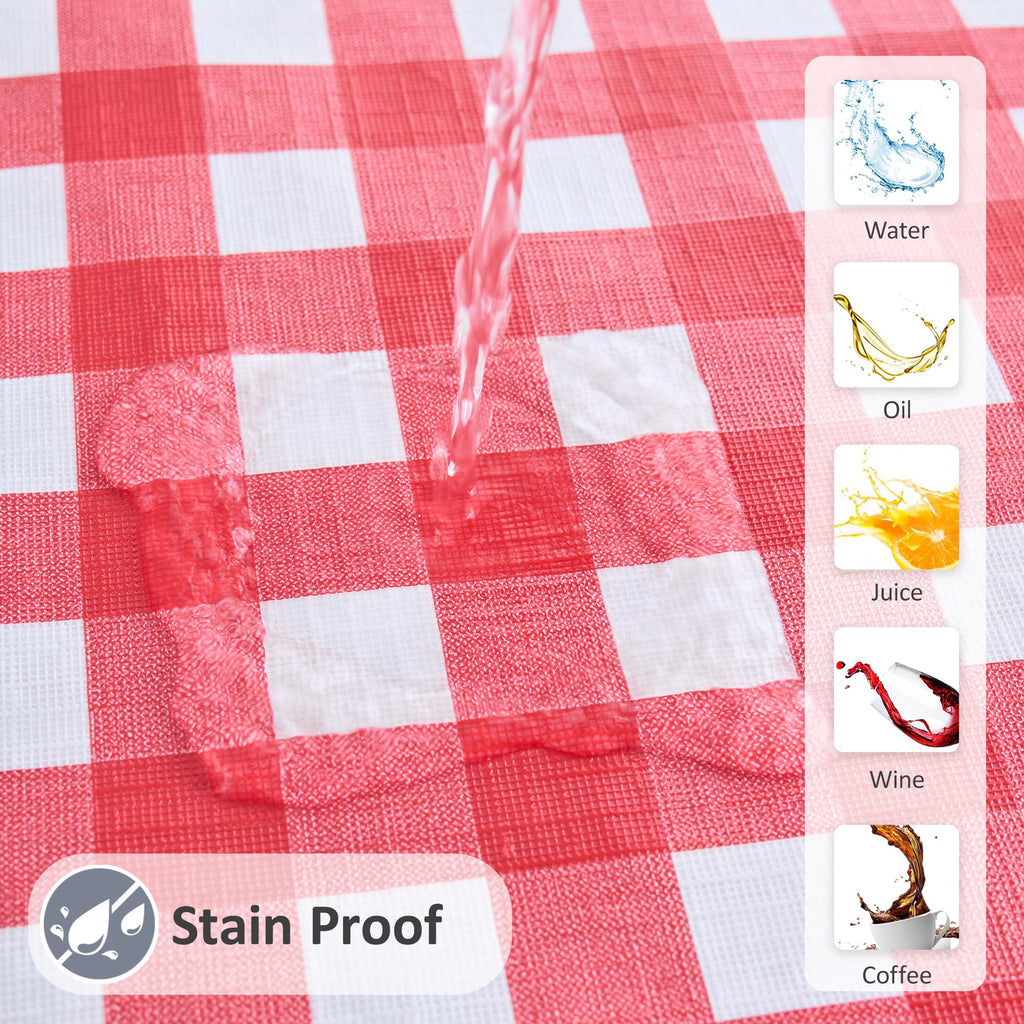 Vinyl Tablecloth with Flannel Backing-Round Gingham Checkered Table Cloth