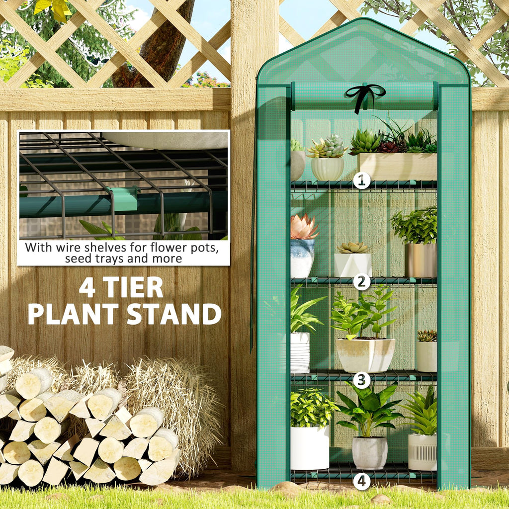 4 Tier Mini Greenhouse w/ Screen Roof 27.6" x 19.7" x 62.2" Green