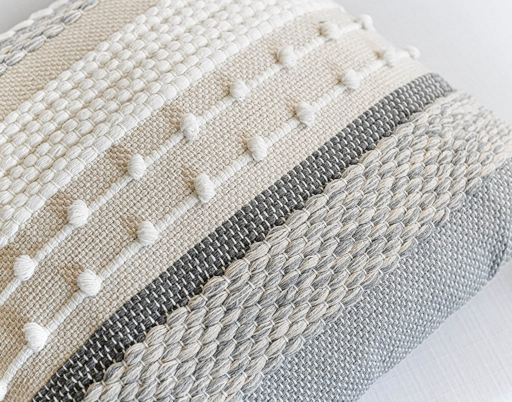Gray Boho Throw Pillow Cover 22x22, Grey Decorative Accent Pillow for Couch, Square Woven Textured Pillowcase, Modern