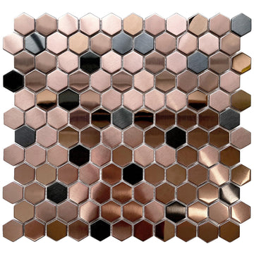 Hexagon Stainless Steel Brushed Mosaic Tile Bronze Copper Color Black Bathroom Kitchen Backsplash Shower Floor Tiles