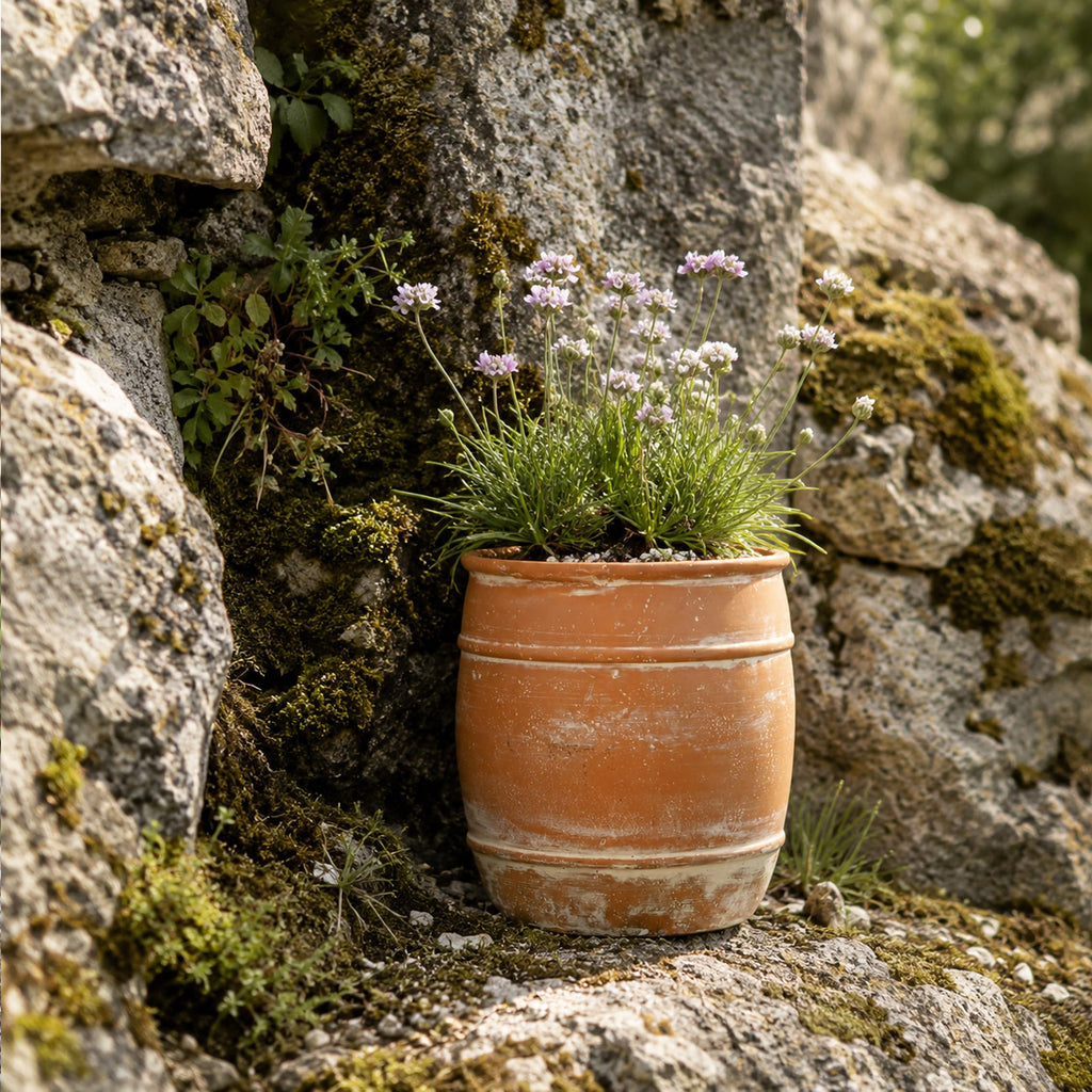 11"H x 9.5" Dia Aged Terracotta Clay Planter Pot with Drainage Hole, Rustic Farmhouse Style Flower Pot with