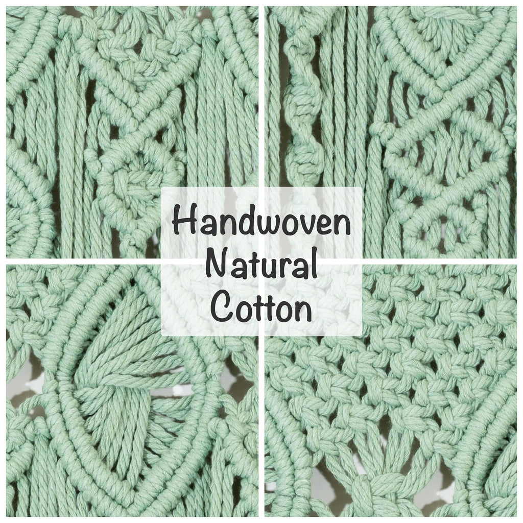 Premium 4mm Thick Extra Dense Macrame Door Curtain - Handcrafted Sage Green Boho Bohemian Curtain for Doorways - No