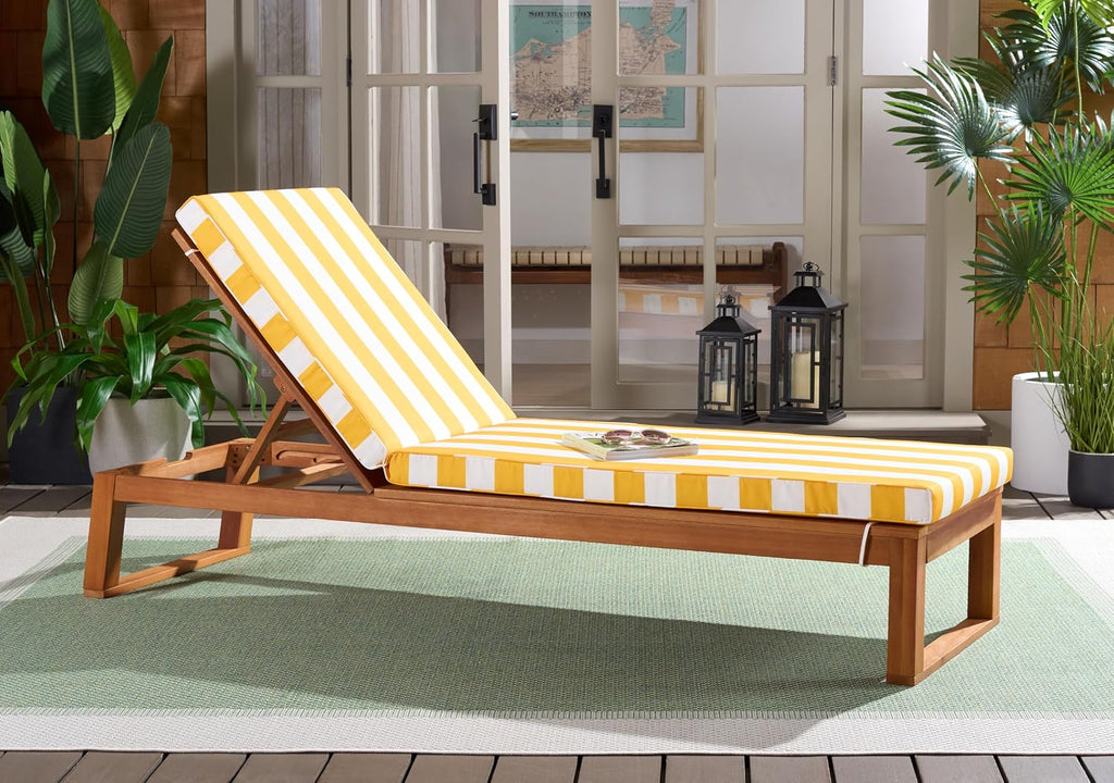 Outdoor Patio Furniture Collection - Sophie Natural Brown Solid Wood Chaise Lounge Chair, Adjustable Reclining