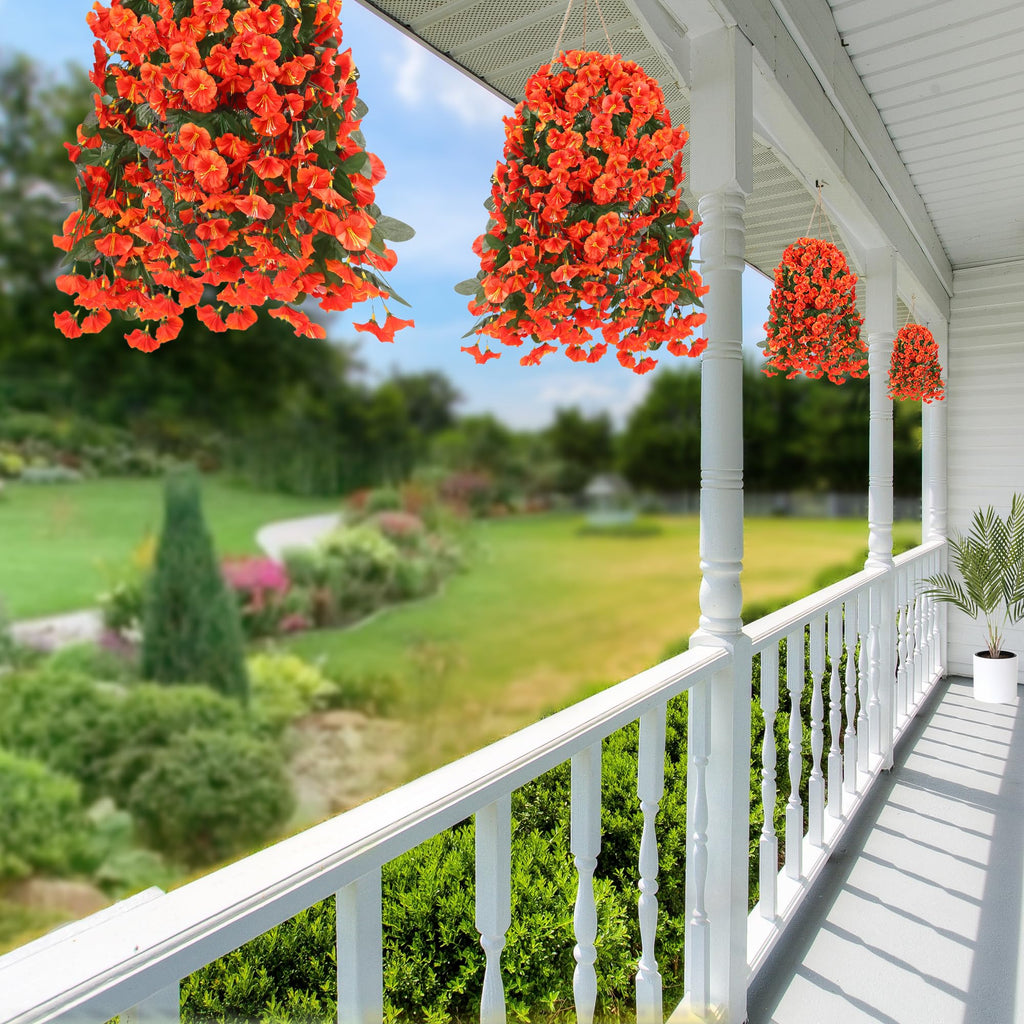Artificial Fake Hanging Flowers Plants for Outdoor Outside Spring Summer Decoration 4PCS Faux Silk UV Resistant