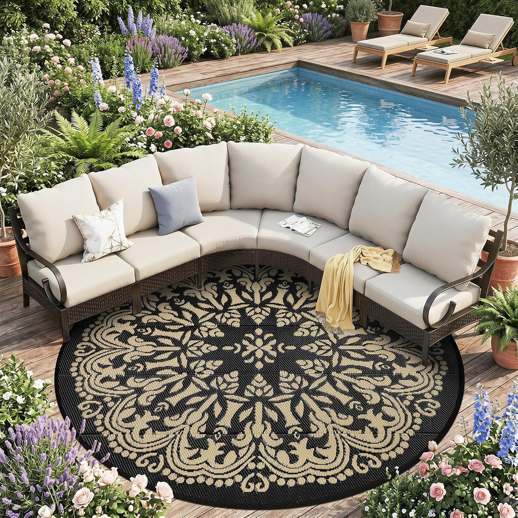 Round Outdoor Patio Rugs 6Ft Waterproof Indoor Outdoor Area Rugs Clearance Reversible Straw Rugs Circle Area Rugs for