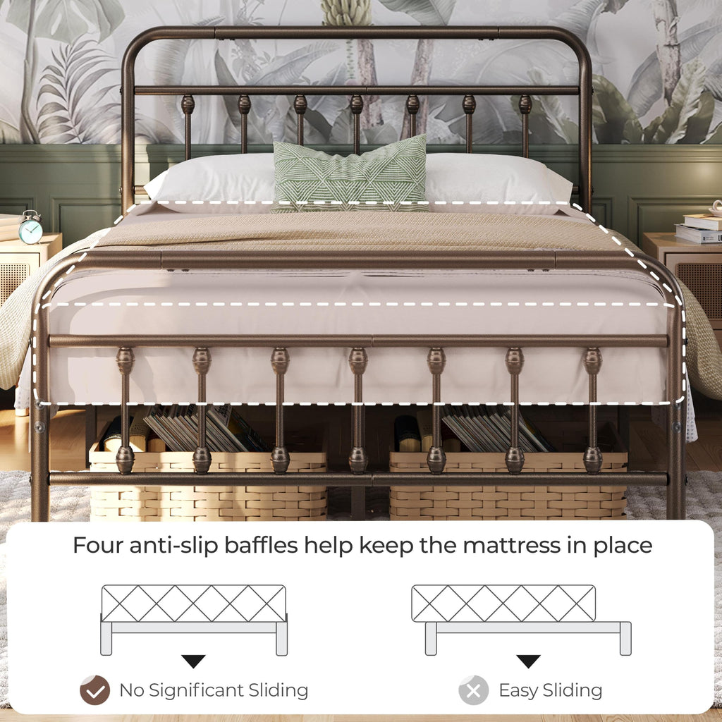 Metal Platform Bed Frame, Victorian Headboard & Footboard