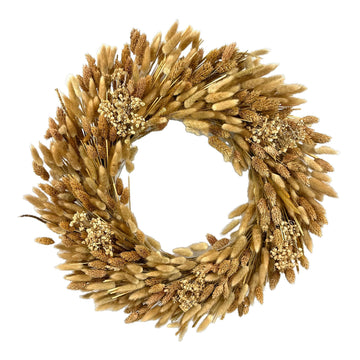 21" Preserved Golden Natural Dried Lush Wheat Autumn Fall Wreath - Straw Wreath for Front Door Farmhouse Harvest