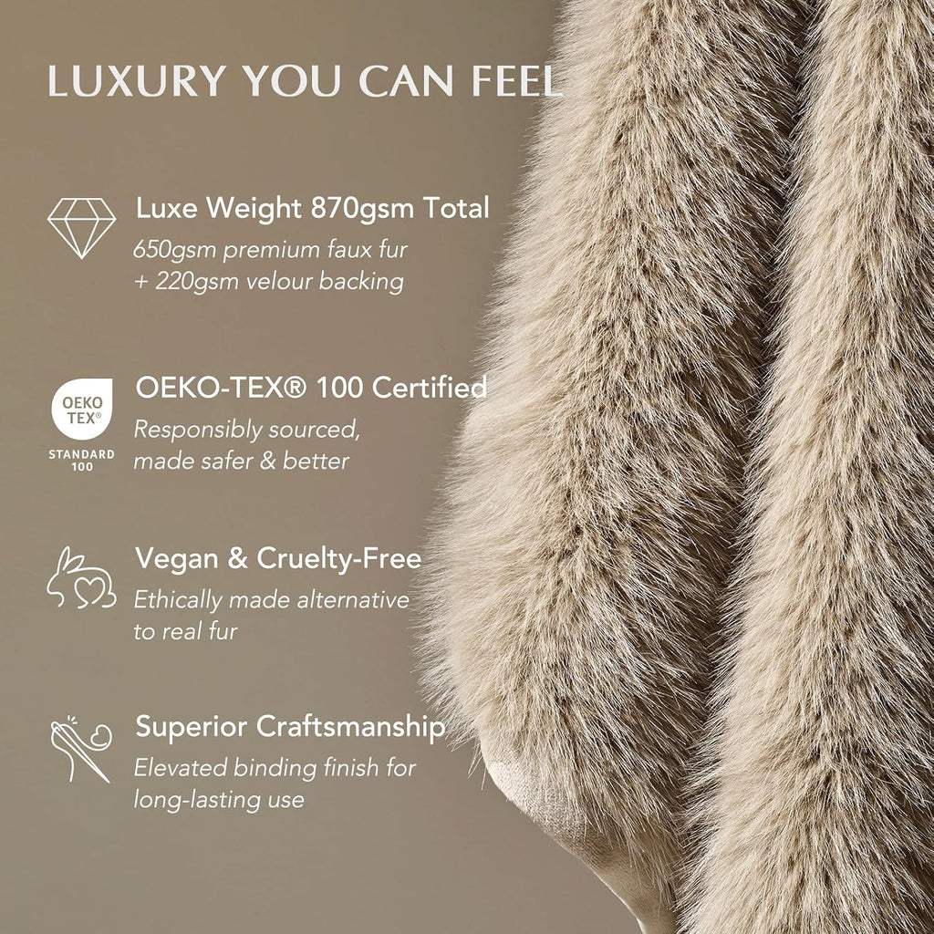 Luxury Faux Fur Throw Blanket, 60"x80", Natural Mink | Fluffy Faux Mink Blanket, Soft Cozy Plush, Thick Warm Winter