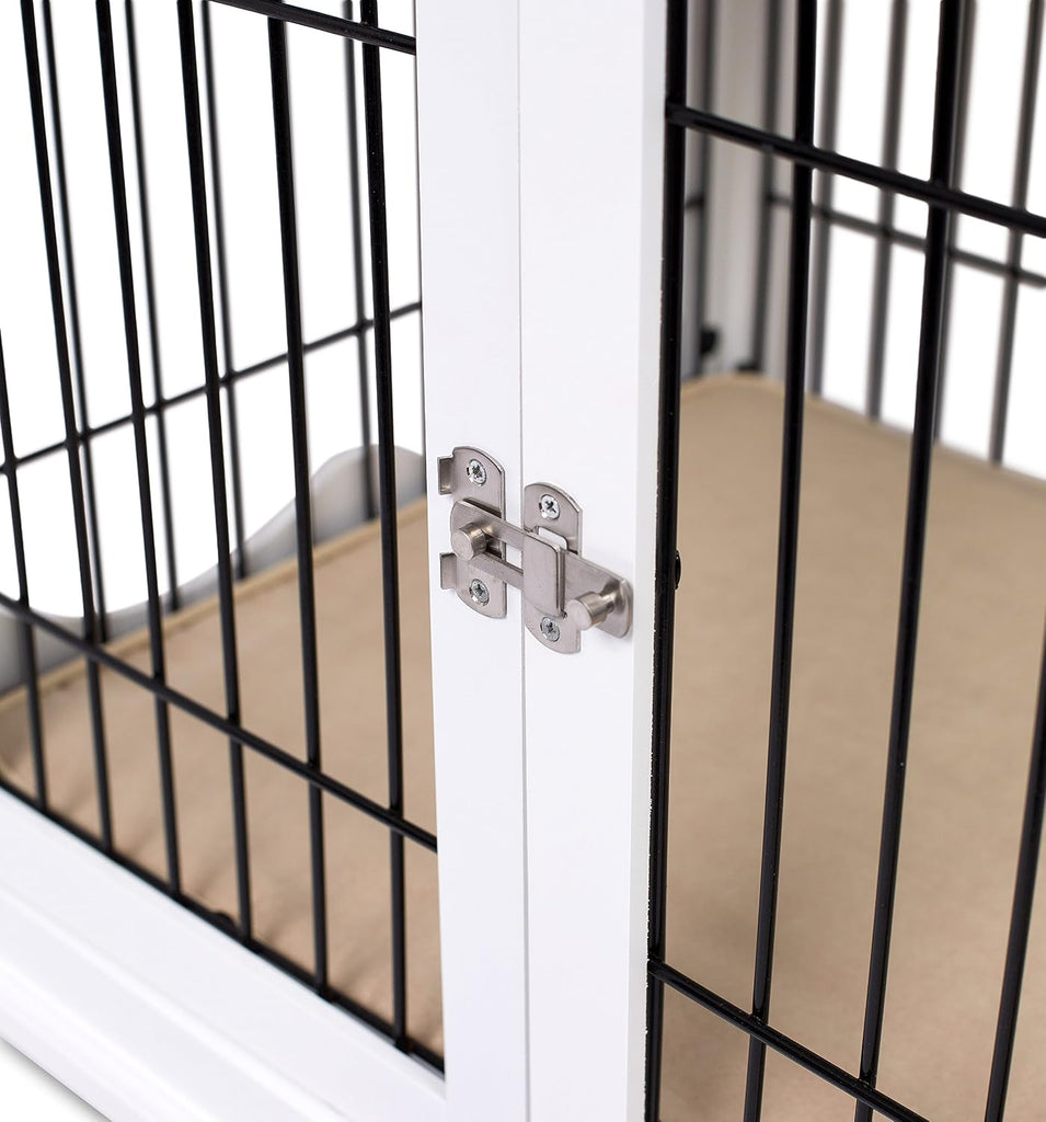 Decorative Dog Kennel with Pet Bed, Small Pet House, Double Door Indoor Crate, Engineered Wood & Wire Furniture, Side