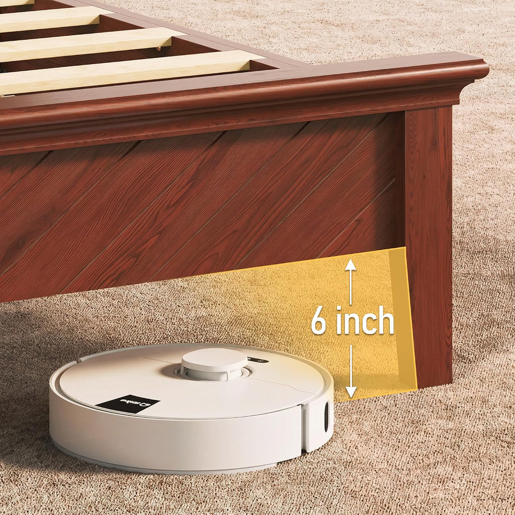 Solid Wood Queen Bed Frame with Headboard Cherry Finish