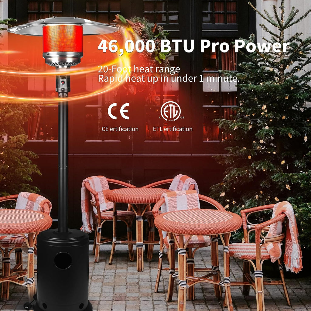50,000 BTU Propane Patio Heater with Wheels - Outdoor Gas Heater for Backyard, Garden & Restaurant, Powder-Coated