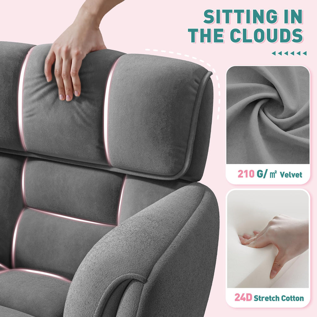 Desk Chair with Armrests & Side Pocket, Soft-Touch Velvet