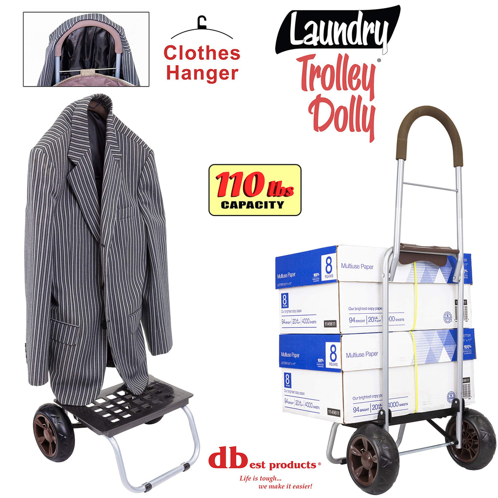 Laundry Trolley Dolly, Brown Laundry Bag Hamper Basket cart with wheels sorter