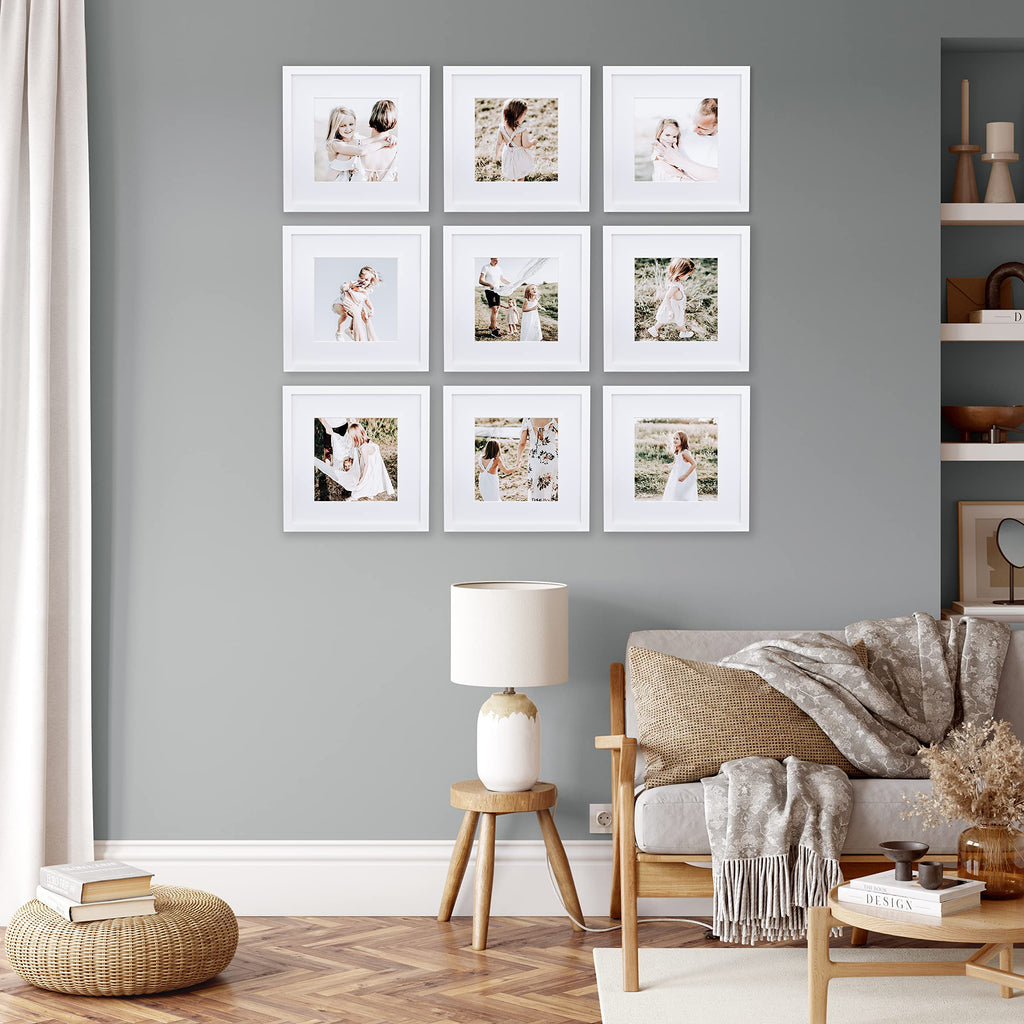 9 Piece Gallery Wall Frame Set, 12x12 Inch, White