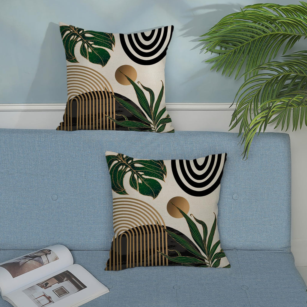 Black Boho Pillow Covers 22x22 Inch 2 Pcs Green Gold Tropical Leaf Mid Century Summer Outdoor Decor Throw Pillows