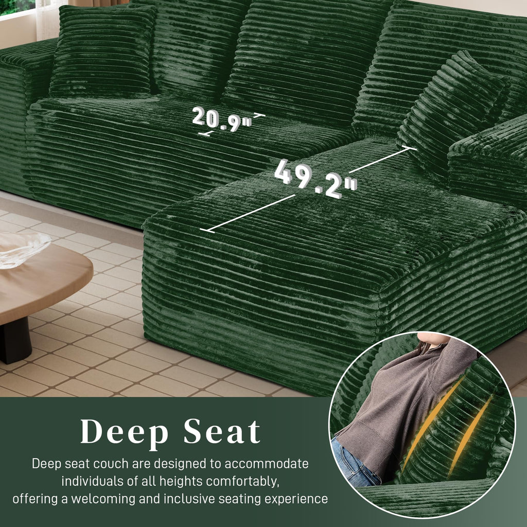 108" Boneless Couch, L Shaped Modular Sectional Sofa