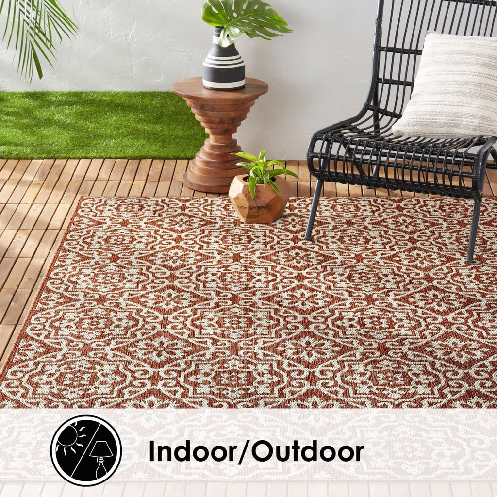 Patio Country Danica Transitional Geometric Indoor/Outdoor Area Rug, Terracotta/Ivory