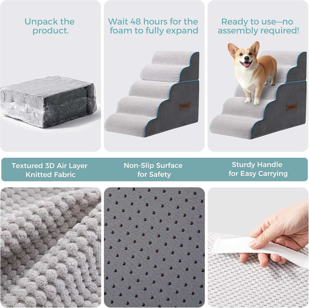 Dog Stairs, Steps and Ramp for High Bed & Sofa, 13-24" H Detachable Pet Stairs for Small Medium Dogs, Sturdy 40D