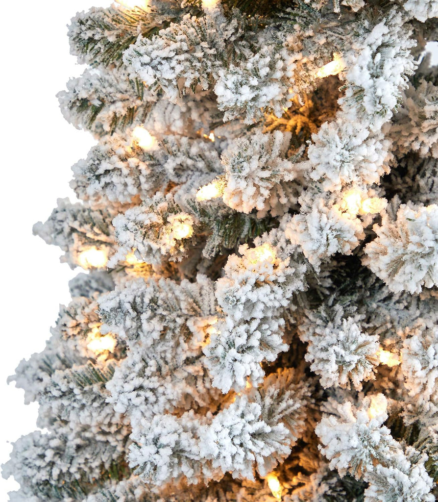 7ft. Flocked Pencil Artificial Christmas Tree with 400 Clear Lights and 574 Bendable Branches