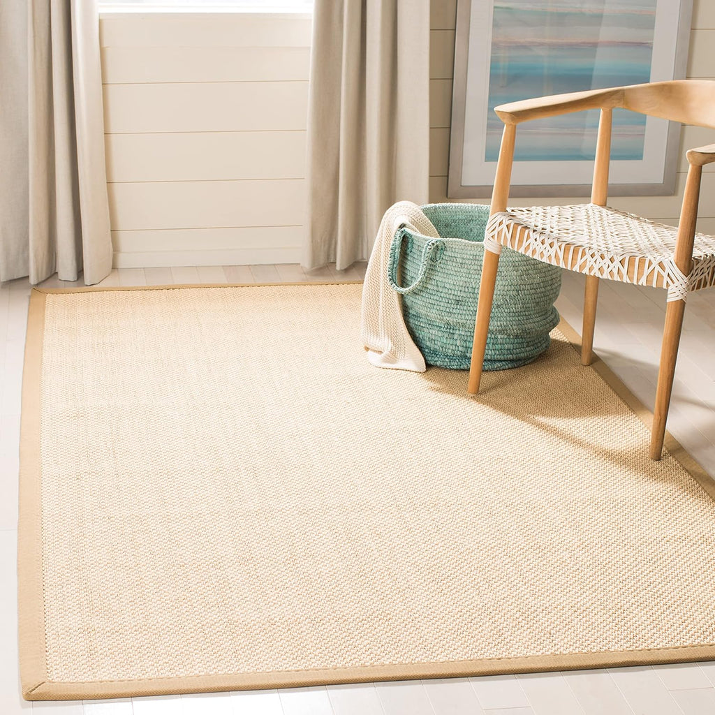 Area Rug 9x12 - Natural Fiber - Large - Maize & Linen Color, Sisal, Woven Design with Border