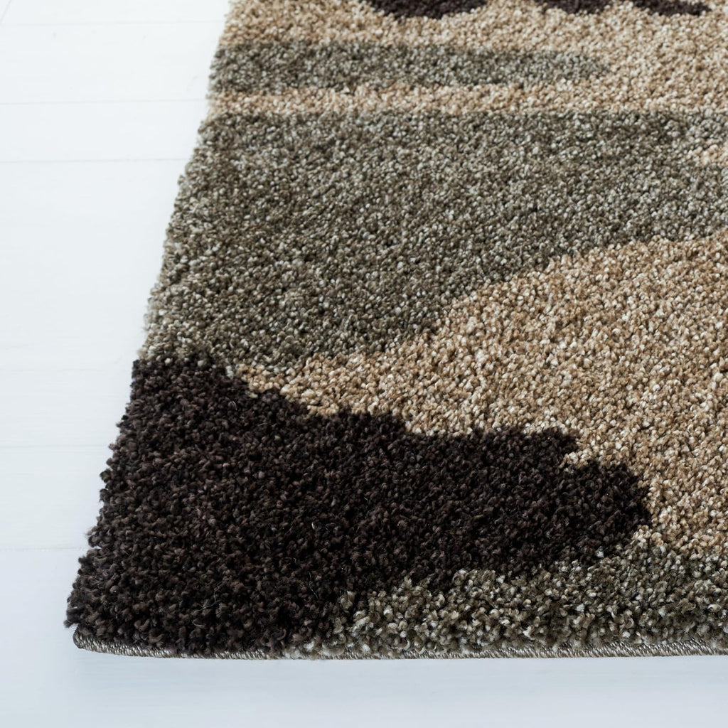Florida Shag Collection Area Rug - 4' Square, Beige & Multi, Camouflage Design, Non-Shedding & Easy Care, 1.2-inch
