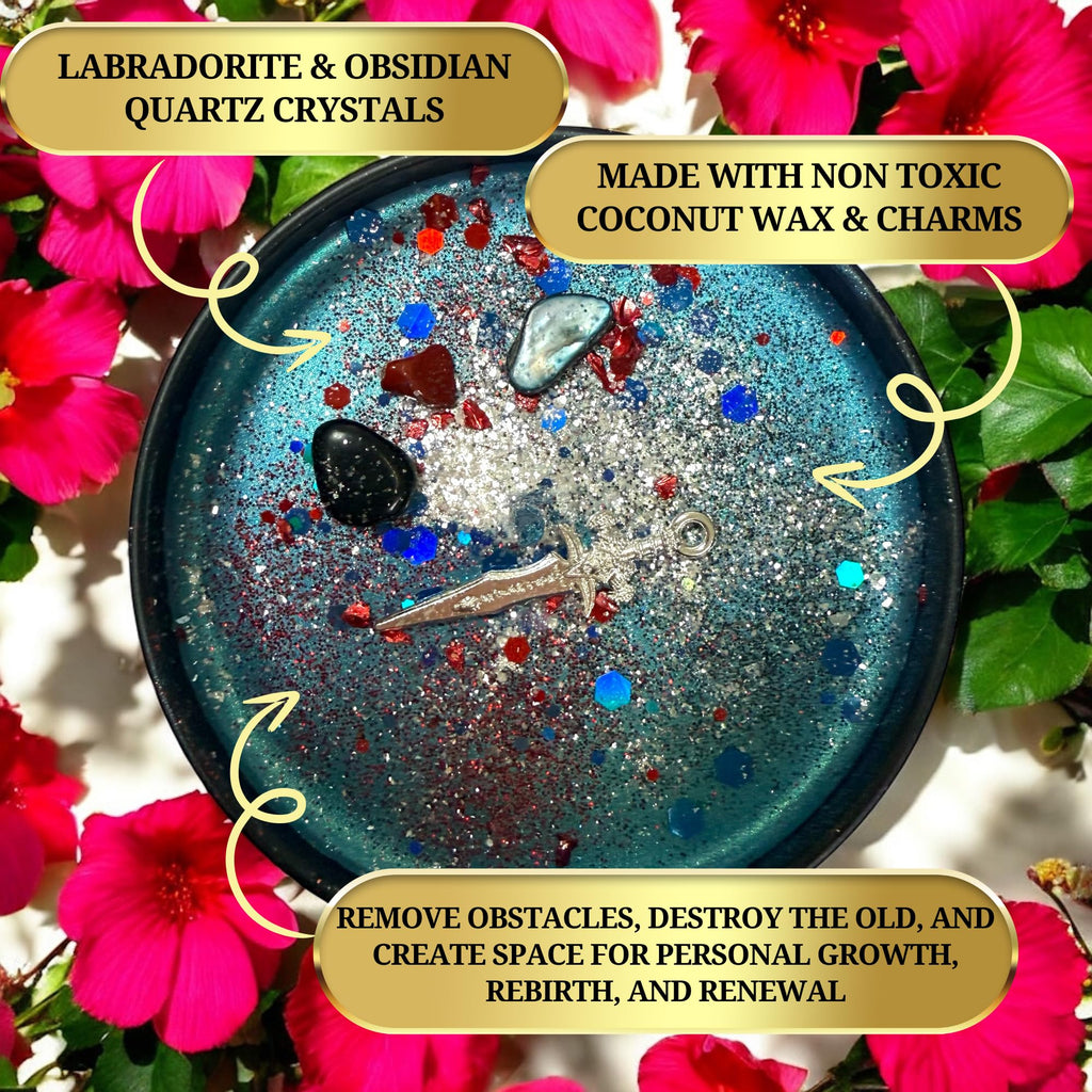Kali Hindu Goddess Crystal Candle | Kali Spell Candle - Remove Obstacles, Destroy The Old, Personal Growth, Rebirth &