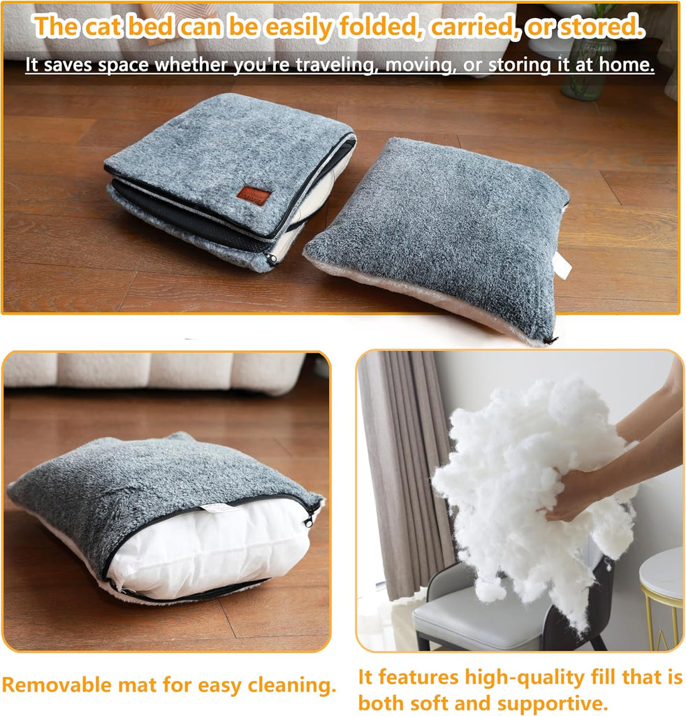 Cat Bed for Indoor Cats,2-in-1 Convertible Cat Bed & Cave,Foldable Washable Cat House,Soft and Thick Removable Inner