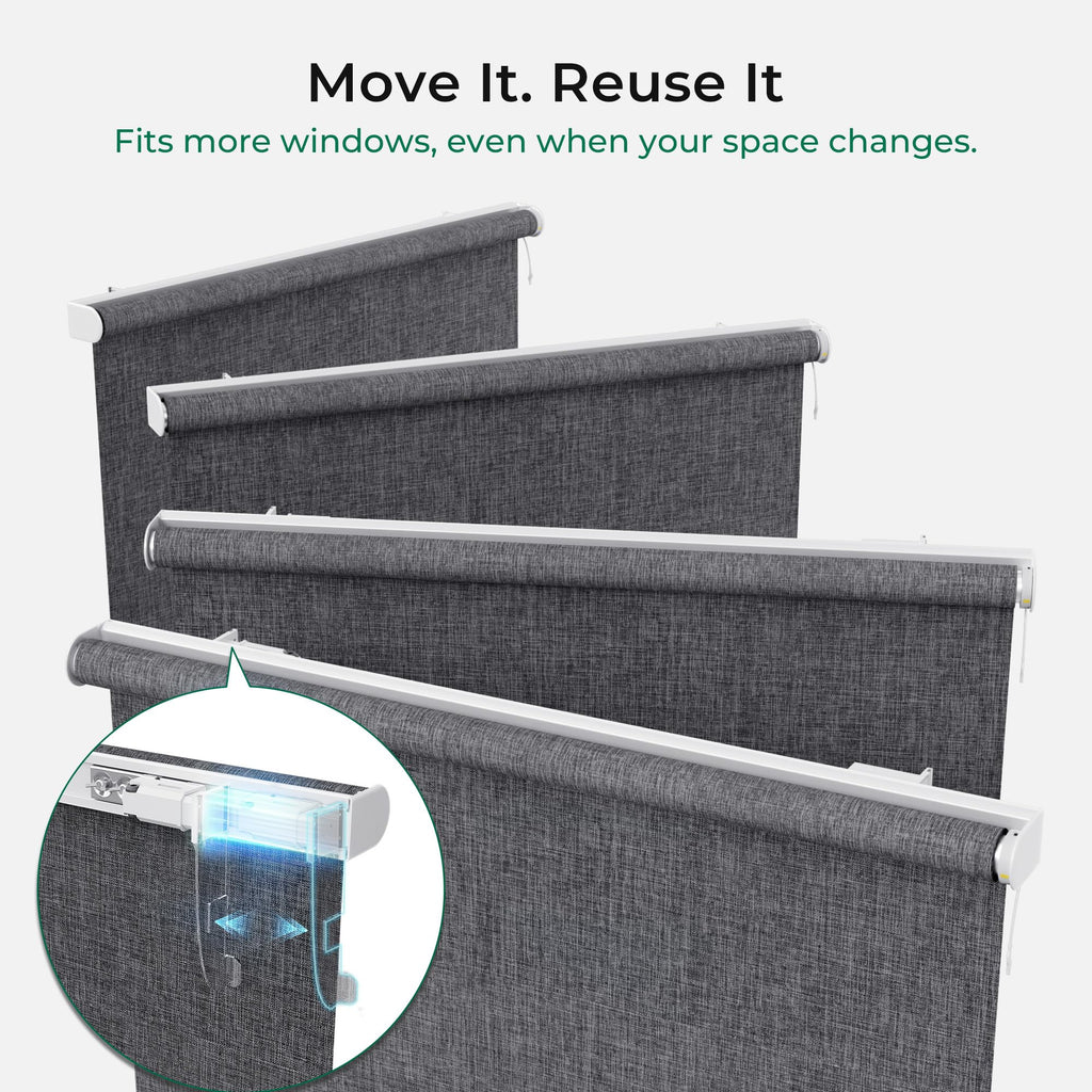 No Drill Motorized Roller Blinds, Outside Mount Installation Electric Blackout Blinds with Remote, Compatible with