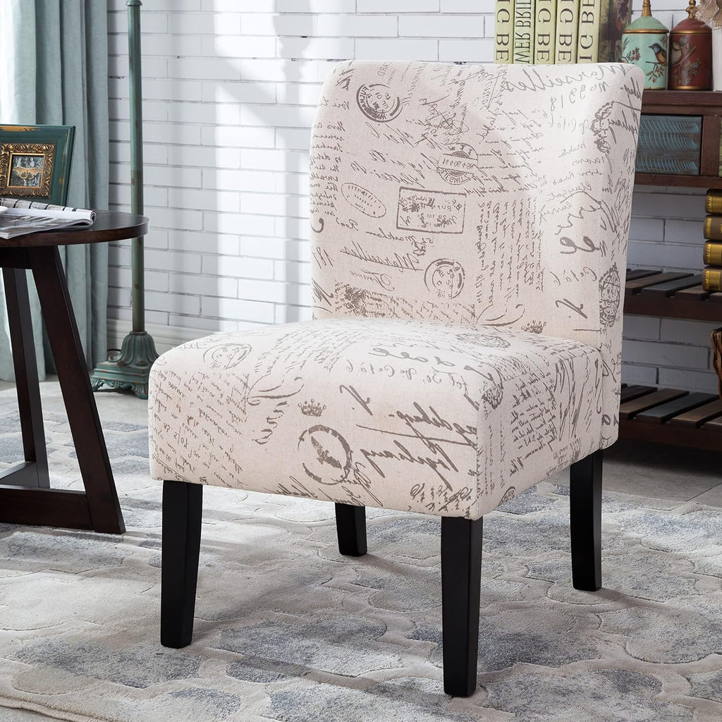 Lomira Contemporary Armless Accent Chair with Vintage French Print Fabric, Beige