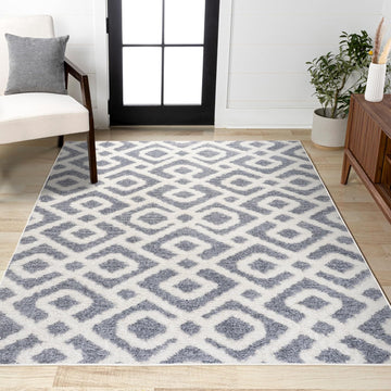 Trellis High-Low Cream/Gray Indoor Area Rug, Astrid Retro, Easy-Cleaning, High Traffic, Pet-Friendly