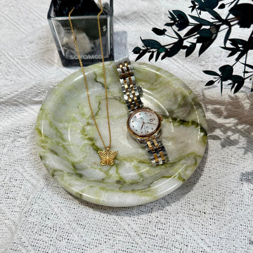 Natural Marble Jewelry Dish, 5.5 Inch Handcrafted Decorative Tray, Unique Stone Ring Holder for Earrings Necklace