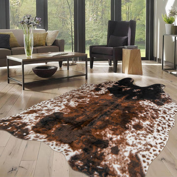 Cow Print Faux Cowhide Rug, Fluffy Fur 5. Washable Cow Rugs Bedroom Animal Print Hide Skin Rustic Western