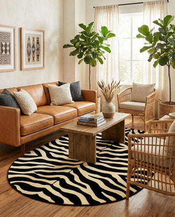 Savannah Rug - 5' Oval Black Easy-Clean Rug Modern Zebra Print s and Bedrooms