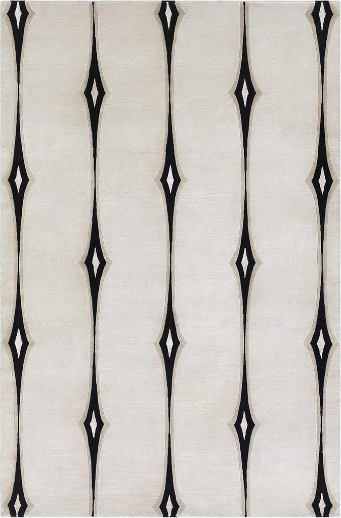 Smartt Wool Area Rug - Striped Diamond Geometric Abstract Trellis - Contemporary Modern Minimalist Transitional